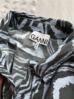 Ganni Blue and Black Zebra-Print Puff-Sleeve Mini Dress thumbnail 4