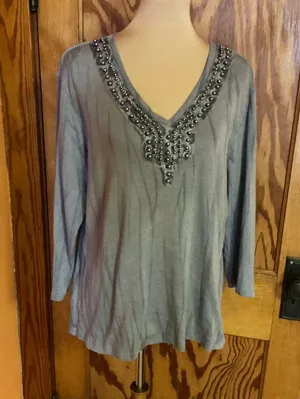 Vtg 90s Beaded tie dye Nature Art long sleeve top thumbnail 8
