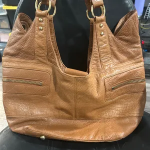 Steven by Steve Madden Brown genuineLeather Bag with Gold hardware and zippers thumbnail 4