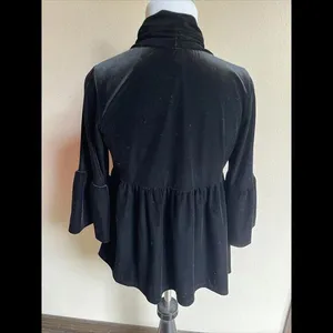 Michael Stars Black Luxe‎ Velvet Open Front Bell Sleeve Jacket Top One Size thumbnail 3
