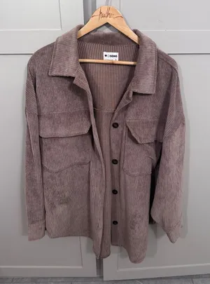 CISONO Mauve Brown Corduroy Shacket Oversized Button Down Shirt Jacket Large thumbnail 1