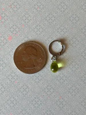 Handmade green mini teardrop Czech glass simple minimalist earrings💚 thumbnail 6