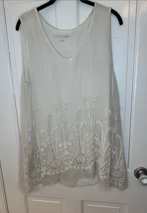 Soft Surroundings Cream Sequin Embroidered Sleeveless Silk Tunic size‎ MP EUC thumbnail 1