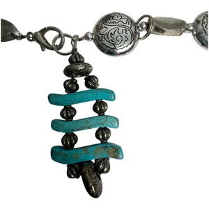 Silver Tone Faux Turquoise Circle Metal Beaded Boho Bohemian Chain Belt One Size thumbnail 2