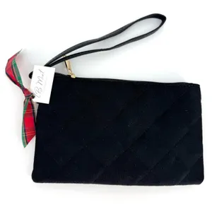 Stylish Black Quilted Wristlet with‎ Plaid Gift Ribbon NWT thumbnail 1