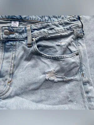H&M baggy wide leg loose fit mid rise button fly light wash denim jeans 12 thumbnail 2