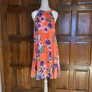 Betsey‎ Johnson Womens Pullover Chiffon Dress Pink Floral Size 6 Trapeze Swing thumbnail 2