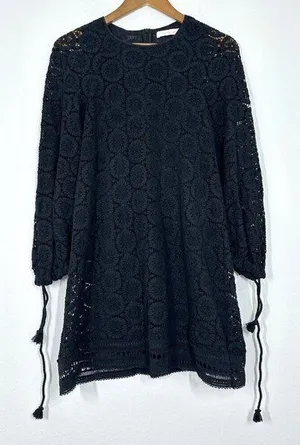 See By Chloe Black Boho Crochet Mini Dress Ballon Sleeve Vacation‎ Party Resort thumbnail 1
