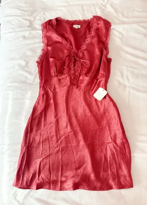 Altar'd State Blakely Dusty Red Satin Lace Mini Dress Size Large thumbnail 1