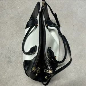 Lauren Ralph Lauren Newbury Black & White Large Double Zipper Shoulder Bag thumbnail 6