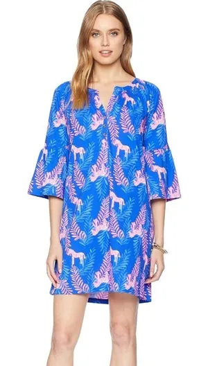 Lilly Pulitzer Teigan Dress Mini in Dazzle Zebra Blue Pink Small thumbnail 1