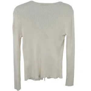 Abercrombie & Fitch Womens Cream Ribbed Tie‎ Front Stretch Cardigan Sweater Sz M thumbnail 3