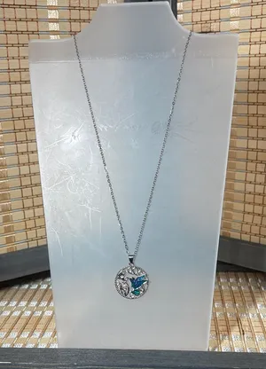 Silver Pendant Necklace with Blue Teal Butterfly Accent thumbnail 1