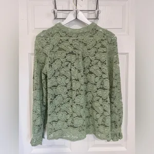 Feminine Lace Cottage Prarie Sheer Embroidered Ruffle Sleeve Medium Blouse Top thumbnail 8