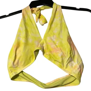 Aerie Crossover Keyhole Halter Bikini Top Women's L Vibrant Mint Yellow‎ Swim thumbnail 2