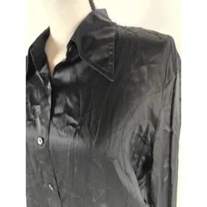 Womens Andres Silk Button Down Shirt Black Size L thumbnail 2