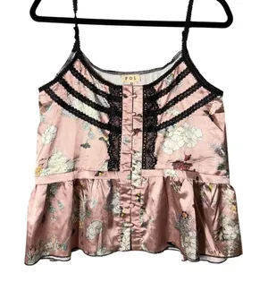 POL Pink Floral Butterfly Satin Lace Peplum Cami Top RCT860B Womens Medium thumbnail 1