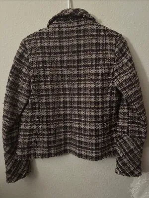 Textured Plaid Tweed Blazer Jacket in Black and Cream thumbnail 6