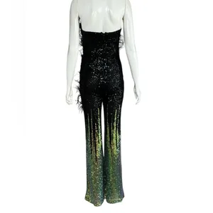Unbranded Elegant Sequined/Feathered Black and Green Women's Jumpsuit G#8 thumbnail 9