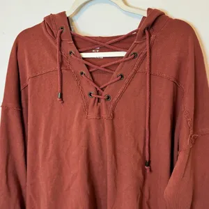 Aerie Sunday Soft Lace Up Hoodie Size XS Burnt Orange Oversized thumbnail 3