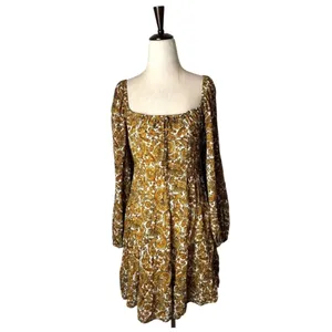 Faithfull The Brand Dress Women 4 Gold Indira Balloon Sleeve Paisley Mini‎ Boho thumbnail 2