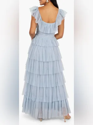 NEW Petal & Pup Belle Swiss Dot Tulle Tiered Maxi Blue Dress sz M thumbnail 4