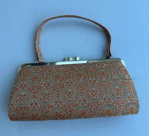Vintage Japanese Metallic Brocade Tapestry Kiss Lock Clutch Frame Waso Bag Purse thumbnail 1