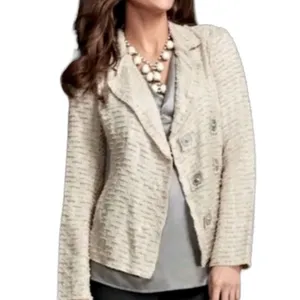 CAbi #985 XS Wheat Chenille Tweed Knit Blazer thumbnail 3