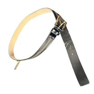 Michael Kors Black Leather Belt Gold Zipper Detail Fashion Buckle Size L Flaw thumbnail 5