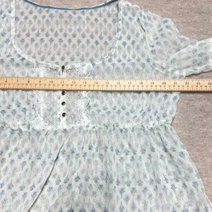 Boho Cottagecore Prairie Fairy Floral Lace‎ Trim Babydoll Blouse Sheer EUC thumbnail 4