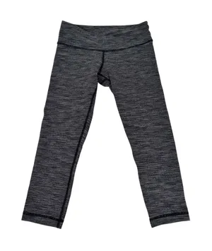 Lululemon Wunder‎ Under Crop Leggings Black White Space Dye Size 4 Low Rise thumbnail 1