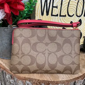 Authentic COACH Signature coated canvas/leather heart( good times) zip wristlet thumbnail 3