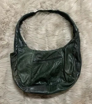 Dark green leather hobo shoulder bag purse thumbnail 1