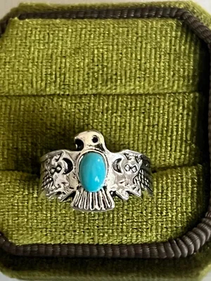 Bohemian/Aztec Blue Turquoise Stainless Steel Silver Statement Ring Size 6 thumbnail 1