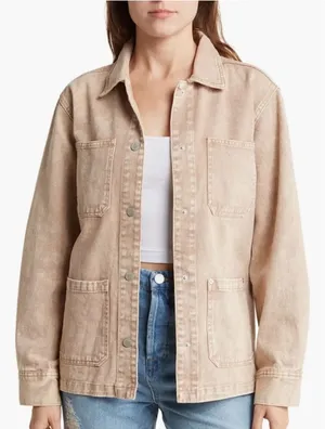 Blank NYC NWT Garment Dye Acid Wash Twill Shirt Jacket in Stoned Size Medium thumbnail 1