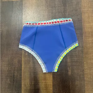 Kiini Crochet Trim High Waisted Bikini Bottom Blue Size S thumbnail 3