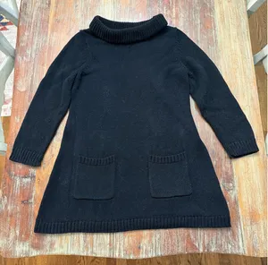 Field Flower Anthropologie Black Chunky Knit Cowl Neck Tunic Sweater Pockets M thumbnail 1