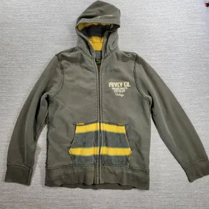 VTG Prvcy CA Full Zip Hoodie Jacket Womens‎ Large Green Yellow Distressed Thick thumbnail 1