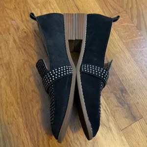 Crown Vintage Lorina Womens 9 Black Studded Stud Black Suede Loafer Slip on Shoe thumbnail 3