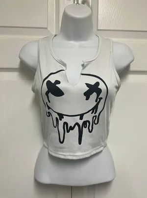 UNBRANDED White Sleeveless Emoji Tank Top thumbnail 2