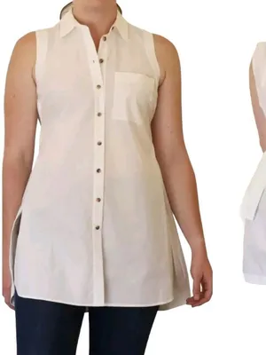 Maeve Anthropologie Womens White Sleeveless Button Down Tunic Blouse Cotton 12 thumbnail 2