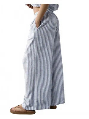AE Weekend Vibes Linen-Blend Pull-On Pant American Eagle Blue Stripes NWT Medium thumbnail 5