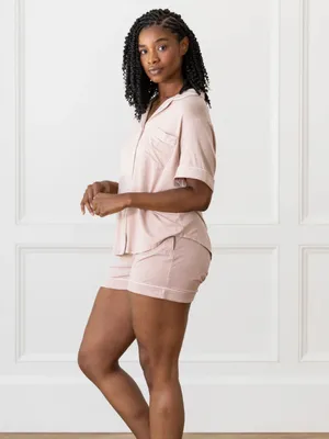 Cozy Earth Women's Blush Short-Sleeve Pajama Shorts‎ with Contrast Trim Tannish thumbnail 7