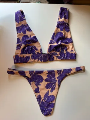 Ellejay Purple Leaf Print Bikini Set - Women Swim Bikini thumbnail 1