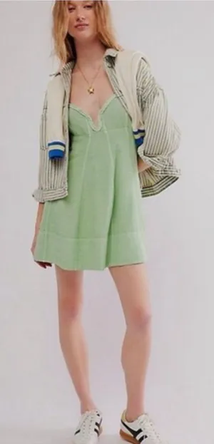 Free People Altura Mini Dress Sz L Light Green Boho Hippie Preppy Coastal Beach thumbnail 1