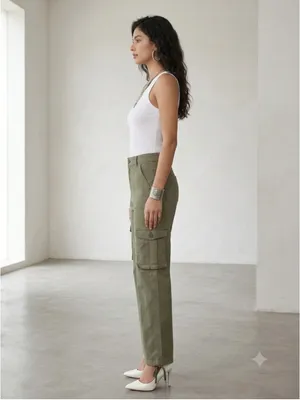 Olive Green Cargo Pants Women's Small Y2K Utility Parachute Pants Drawstring Hem thumbnail 2