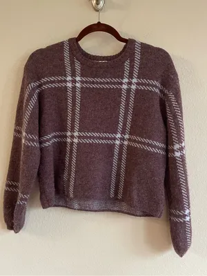 Z Supply Solange Plaid Puff Sleeves Pullover Sweater Size Small thumbnail 2
