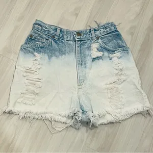 Chic Ombre dip dye ripped blue white denim jean shorts size 2 frayed hem thumbnail 3