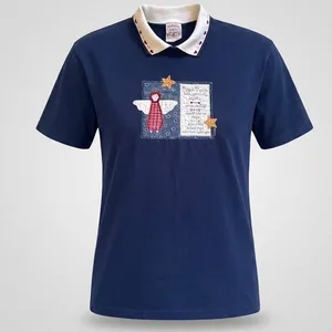 Vintage Valories Folk Art Applique Blue Shirt Angel Rules Hearts L USA 80s 90s thumbnail 1