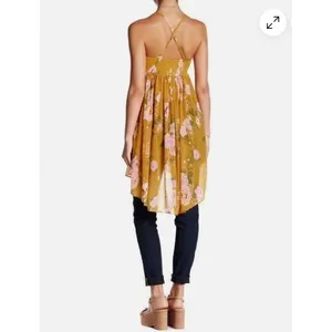 Free People Mustard Floral Halter High-Low Tunic Top XS thumbnail 16